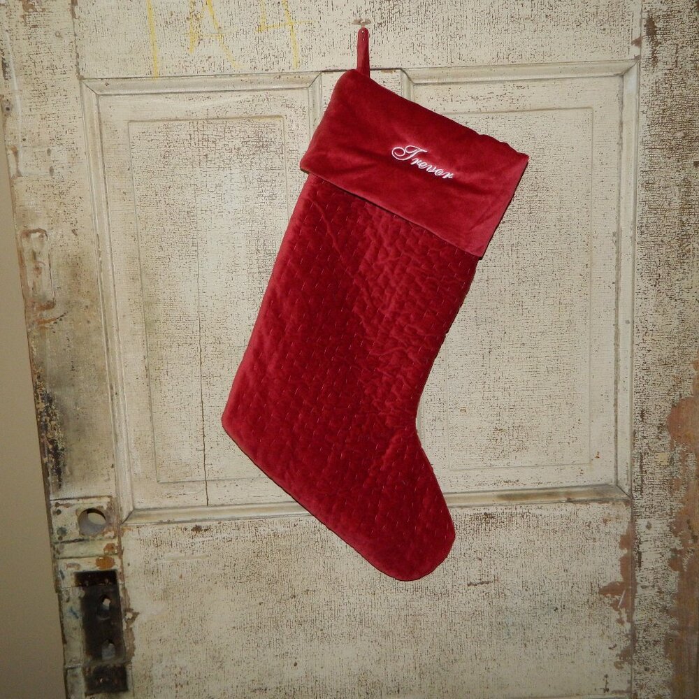 Pottery Barn Channel Quilted Velvet Christmas Stocking "Trevor" Sz L (TT-35)